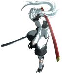  blazblue hakumen highres long_hair male mask nichisogawa_asaryo sheath silver_hair sword weapon white_background 