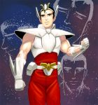  armor black_eyes black_hair commentary kuso_miso_technique male masao muscle parody pegasus_seiya saint_seiya space yaranaika 