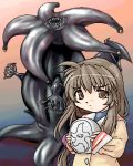  brown_eyes brown_hair call_of_cthulhu clannad crossover elder_thing ibuki_fuuko long_hair lovecraft monster old_one school_uniform star 