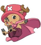  antlers brown_eyes cape hat horns one_piece simple_background smile tony_tony_chopper 