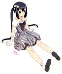 2009 arm_support black_hair blush bow dress flat_chest gloves hair_bow hamashima_shigeo jewelry lipstick long_hair necklace pendant red_eyes shoes signature sitting socks solo striped twintails very_long_hair 