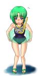  blush green_hair innertube one-piece_swimsuit sandals school_swimsuit shikieiki_yamaxanadu short_hair swimsuit ta_ki touhou 