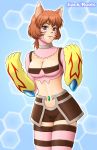  .hack// .hack//g.u. .hack//roots brown_hair brown_skin cat_ears cat_paws collar k-yoshi midriff short_shorts shorts tabby thigh-highs violet_eyes 