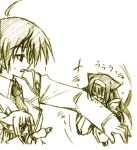  biting cat_ears chibi himemiya_chikane kaishaku kannazuki_no_miko kurusugawa_himeko minigirl monochrome oogami_souma school_uniform sketch yellow 