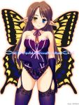  blush breasts brown_hair butterfly_wings cleavage elbow_gloves fairy garter_belt genshi gloves heterochromia original pointy_ears solo thigh-highs thighhighs wings 