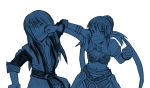  1girl blue bracelet crosscounter dorado55 face_punching gloves jewelry judith long_hair monochrome pointy_ears punch punching simple_background smile tales_of_(series) tales_of_vesperia white_background yuri_lowell 