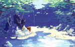  blonde_hair buront character_request crossover elf elvaan emu_(losspass) final_fantasy final_fantasy_xi fishing fishing_rod hairband nature pointy_ears short_hair the_iron_of_yin_and_yang touhou water white_hair 