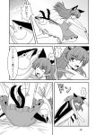  !? 1girl alternate_costume alternate_hairstyle animal_ears attack cat_ears charging chemise comic constricted_pupils d: extra_ears fish gomi_(gomitin) hair_down jumping kaenbyou_rin knife lying monochrome multiple_tails on_back open_mouth pointy_ears surprised sweat sweatdrop tail touhou tuna two_tails what 