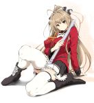  1girl amagi_brilliant_park bow breasts brown_eyes brown_hair gun hair_bow long_hair looking_at_viewer ponytail rifle sento_isuzu solo suzuha_suzu thigh-highs weapon 