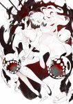  1girl black_nails black_shoes breasts cleavage covered_mouth dress highres horn kantai_collection large_breasts long_hair looking_at_viewer midway_hime orange_eyes pale_skin shinkaisei-kan tugmix veins very_long_hair white_dress white_hair 