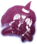  1girl breasts cape chiba_toshirou hat large_breasts long_hair looking_at_viewer monochrome sitting skirt solo thigh-highs wariza witch_craft_works witch_hat 