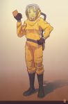  1girl gloves hazard_suit hazmat_suit highres mr_very science_fiction yellow 