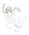  1girl braid monochrome original shorts sketch solo traditional_media twin_braids yoshitomi_akihito 