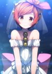  1girl bare_shoulders blurry bokeh choker depth_of_field hairband hoshizora_rin looking_at_viewer love_live!_school_idol_project orange_hair short_hair siva_(executor) smile solo veil yellow_eyes 