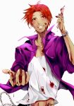  1boy blood_on-face command_spell fate/zero fate_(series) jacket midriff purple_jacket rakeng redhead scalpel solo uryuu_ryuunosuke yellow_eyes 