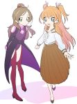  2girls bishoujo_senshi_sailor_moon blue_eyes cosplay crossover female green_eyes green_hair happy houjou_hibiki kino_makoto kino_makoto_(cosplay) koshimizu_ami kurochiroko liebert_(majin_bone) liebert_(majin_bone)_(cosplay) long_hair looking_at_viewer majin_bone minamino_kanade multiple_girls open_mouth orange_hair precure school_uniform seiyuu_connection shirt simple_background sketch skirt smile suite_precure tagme white_background 