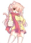  1girl animal_ears cat_ears cat_tail long_hair no_pants one_eye_closed original pink_hair scarf shia_flatpaddy solo syroh tail thigh-highs yellow_eyes 