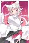  1girl animal_ears bare_shoulders blush bouncing_breasts breasts detached_sleeves hammer_(sunset_beach) inubashiri_momiji large_breasts looking_at_viewer red_eyes revision short_hair skirt solo touhou white_hair wide_sleeves wolf_ears 
