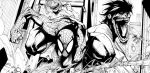  building city cityscape crossover marvel monochrome open_mouth preview shingeki_no_kyojin silk smile spider-man spider_web superhero titan_(shingeki_no_kyojin) 