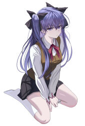  absurdres alternate_universe black_skirt breaker_gorgon brown_vest child command_spell contemporary corruption cosplay dark_persona fate/stay_night fate_(series) hair_ribbon heaven&#039;s_feel highres homurabara_academy_school_uniform long_hair long_legs matou_sakura matou_sakura_(cosplay) multiple_girls neck_ribbon non-web_source print_ribbon purple_hair red_ribbon ribbon role_reversal scar school_uniform shokobr siblings sisters skirt thigh-highs tohsaka_rin two_side_up vest violet_eyes 