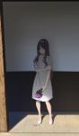  1girl aconitea flower hairband highres holding_arm long_hair original purple_hair shade shadow solo standing 