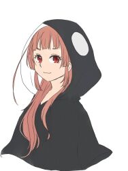 black_hoodie blunt_bangs fish_costume fish_hat heaven_burns_red highres hood hoodie koto_tooko long_hair long_sleeves looking_at_viewer mizuhara_aina pink_hair whale_hat 