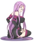  1girl ass bare_shoulders black_legwear breasts fate/stay_night fate_(series) glasses large_breasts long_hair purple_hair rider simple_background solo thigh-highs thighs very_long_hair violet_eyes white_background zanku 