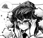  1girl bespectacled embarrassed glasses hat looking_away monochrome necktie pointy_ears shameimaru_aya short_hair solo tokin_hat touhou yt_(wai-tei) 