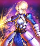  1girl ahoge armor armored_dress blonde_hair dannrei3636 dress excalibur fate/stay_night fate_(series) gauntlets long_hair looking_at_viewer saber solo sword weapon 