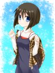  1girl blue_eyes brown_hair highres kanon misaka_shiori mizuoto shawl short_hair standing 