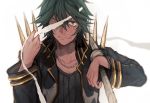  1boy bandages green_hair hatutaro kill_la_kill male sanageyama_uzu scar shinai solo spikes sword uniform weapon 