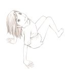  1girl barefoot monochrome original short_hair sketch solo traditional_media yoshitomi_akihito 