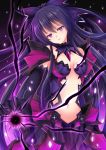  1girl breasts cleavage corruption dark_persona date_a_live head_tilt highres long_hair looking_at_viewer navel orange_eyes parted_lips purple_hair solo villyane yatogami_tooka yatogami_tooka_(true_form) 