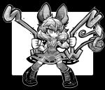  1girl animal_ears capelet dowsing_rod jewelry monochrome mouse mouse_ears mouse_tail nazrin pendant short_hair solo tail touhou yt_(wai-tei) 