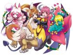  4girls animal_ears artist_request black_legwear blonde_hair blush bodysuit boots bow breasts brown_hair butt_crack cat_ears cat_tail covering crossed_arms disgaea disgaea_d2 drill_hair flora_beast_(disgaea) flower green_skin grey_eyes hair_bow hair_flower hair_ornament heart horns long_hair monster_girl multiple_girls nekomata_(disgaea) official_art pale_skin payot pink_eyes pink_hair pointy_ears ponytail red_eyes sea_angel_(disgaea) shawl short_hair sideboob smile succubus_(disgaea) tail thigh-highs thigh_boots vines 