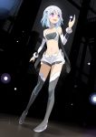  1girl alpha_(acerailgun) blue_hair boots borrowed_character detached_sleeves flat_chest full_body kriss_sison mound_of_venus navel open_mouth original pink_eyes robot_girl short_shorts shorts smile solo thigh-highs thigh_boots 