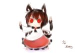  &gt;:3 1girl :3 ahoge animal_ears bikuseno blush brown_hair chibi double_v imaizumi_kagerou long_hair red_eyes signature solo tail touhou v wolf_ears wolf_tail 