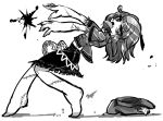  1girl hat hat_removed headwear_removed jiangshi miyako_yoshika monochrome ofuda open_mouth outstretched_arms short_hair skirt solo star touhou yt_(wai-tei) zombie_pose 