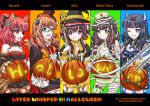  &gt;:d 5girls :d ;) animal_ears bandages blue_eyes breasts brown_hair cape chainsaw claws glass glasses green_eyes grin halloween halodark hat holding horns long_hair magical_girl multiple_girls mummy mummy_(cosplay) nurse_cap one_eye_closed open_mouth original pince-nez pointy_ears ponytail red_eyes redhead smile vampire_costume violet_eyes witch witch_hat wolf_ears 