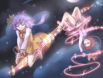  2girls biwa_lute brown_hair cowboy_hat dress flower guuchama hair_ornament hairband hat instrument lasso long_hair lute_(instrument) multiple_girls night panties pantyshot purple_hair riding short_hair skirt smile sunglasses touhou tsukumo_benben tsukumo_yatsuhashi twintails underwear upside-down 