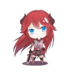  1girl armor blue_eyes borrowed_character chibi erica_(acerailgun) full_body gloves greaves hand_on_hip horns long_hair original payot redhead shadow shadow2810 simple_background solo sword transparent_background very_long_hair weapon 