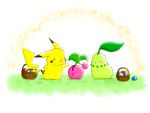  basket berry cherubi chikorita crying highres michi_(mireko) pikachu pokemon pokemon_(creature) tears 