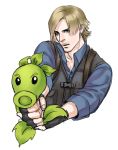  blonde_hair cang_fade crossover leon_s_kennedy parody plants_vs_zombies repeater_(pvz) resident_evil resident_evil_6 sketch vest 
