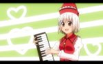  1girl alternate_hair_color anime_coloring blush bust eyebrows_visible_through_hair hat heart instrument keyboard_(instrument) letterboxed lyrica_prismriver mikomiko_(mikomikosu)open_mouth shooting_star short_hair small_breasts smile solo touhou white_hair 
