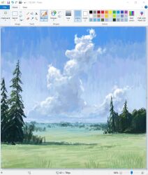  art_program_in_frame blurry christian_young cloud_focus clouds cloudy_sky commentary depth_of_field english_commentary forest grass landscape microsoft_paint_(medium) microsoft_paint_(software) nature no_humans original outdoors painterly pine_tree scenery screenshot sky tree 