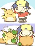 1boy :&gt; :3 cafe_(chuu_no_ouchi) chibi gold_(pokemon) hat no_humans pokemon pokemon_(creature) pokemon_(game) pokemon_hgss pumpkin raichu seed smile tail 