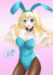  1girl adapted_costume animal_ears ascot atago_(kantai_collection) blonde_hair breasts bunny_tail bunnysuit cleavage gaine_(artist) green_eyes highres kantai_collection long_hair pantyhose rabbit_ears tail wrist_cuffs 