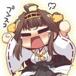  1girl =_= ahoge bare_shoulders blush brown_hair chibi hairband kantai_collection kongou_(kantai_collection) long_hair lowres nontraditional_miko open_mouth skirt solo tears translation_request wide_sleeves yoshi_tama 