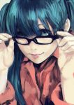  1girl blue_eyes blue_hair glasses hatsune_miku long_hair looking_at_viewer portrait sketch solo twintails vocaloid yuuji_(artist) 