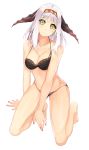 1girl bikini borrowed_character breasts cecilia_(acerailgun) hairband highres horns hoshi_usagi kneeling long_hair original red_nails simple_background solo swimsuit transparent_background white_hair witch yellow_eyes 